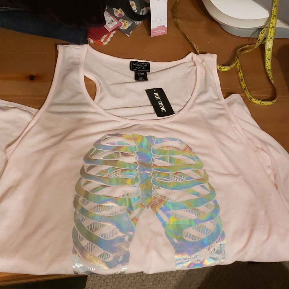 NWT Pink Bones Ribcage Holographic Tank 3X